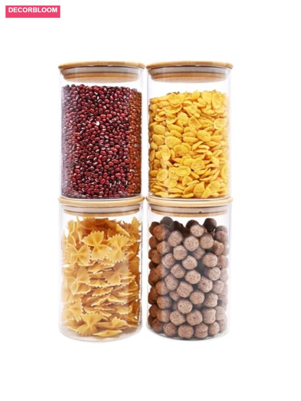 Set of 4 Glass Food Storage Jars with Bamboo Lids, 32oz Airtight Canisters for